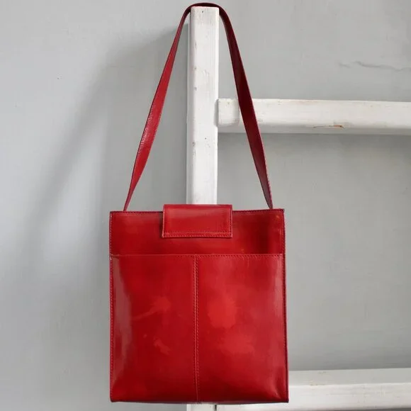HOBO International Red Leather Shoulder Tote Bag Purse with Structured Design - Picture 2 of 6